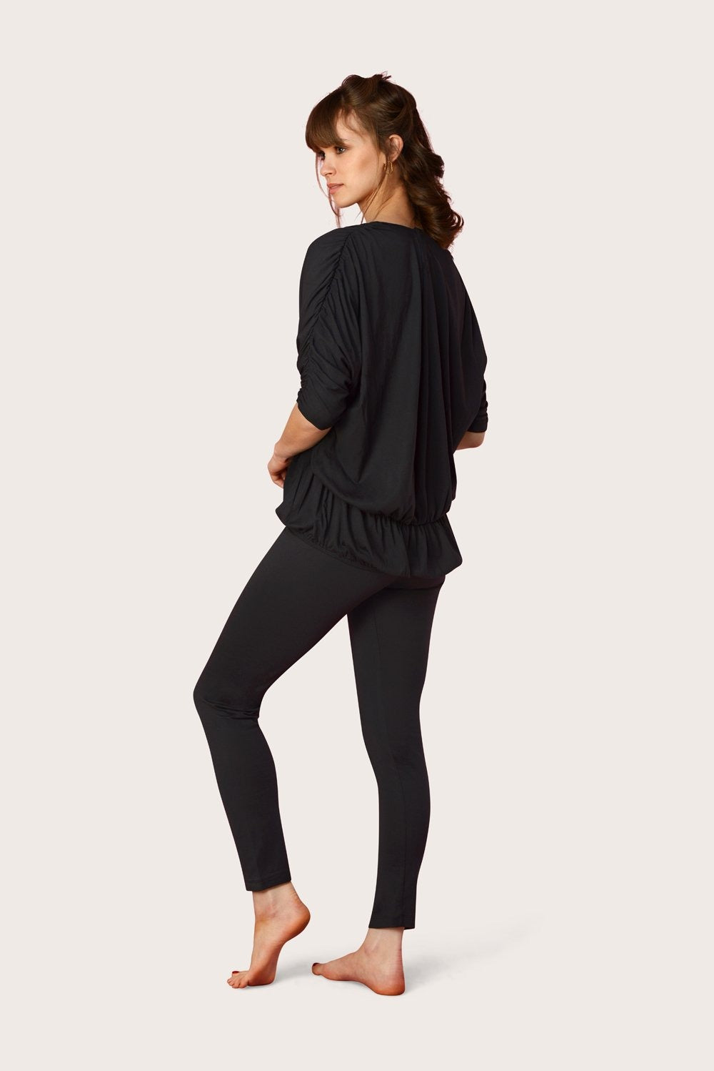 Black cotton pyjama with elastic details. Cool and breathable fabric and can be used as a pyjama or loungwear set 